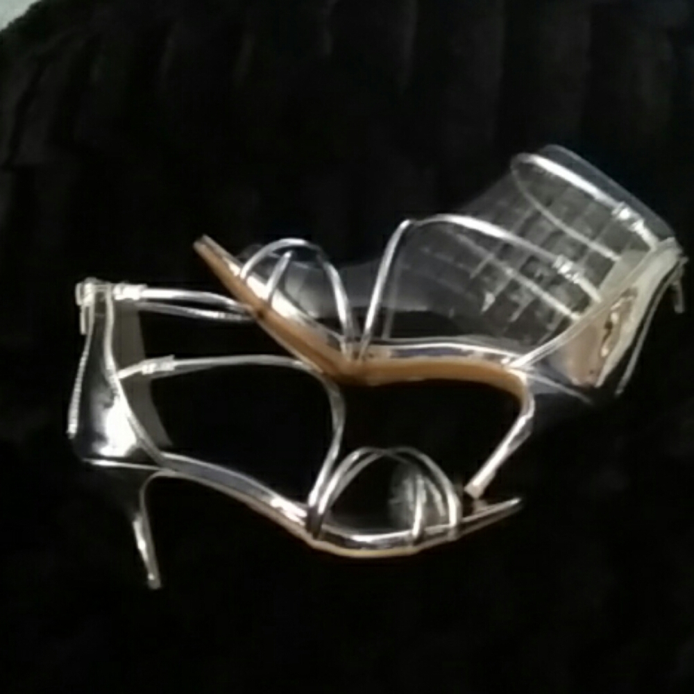 Silver patent heels